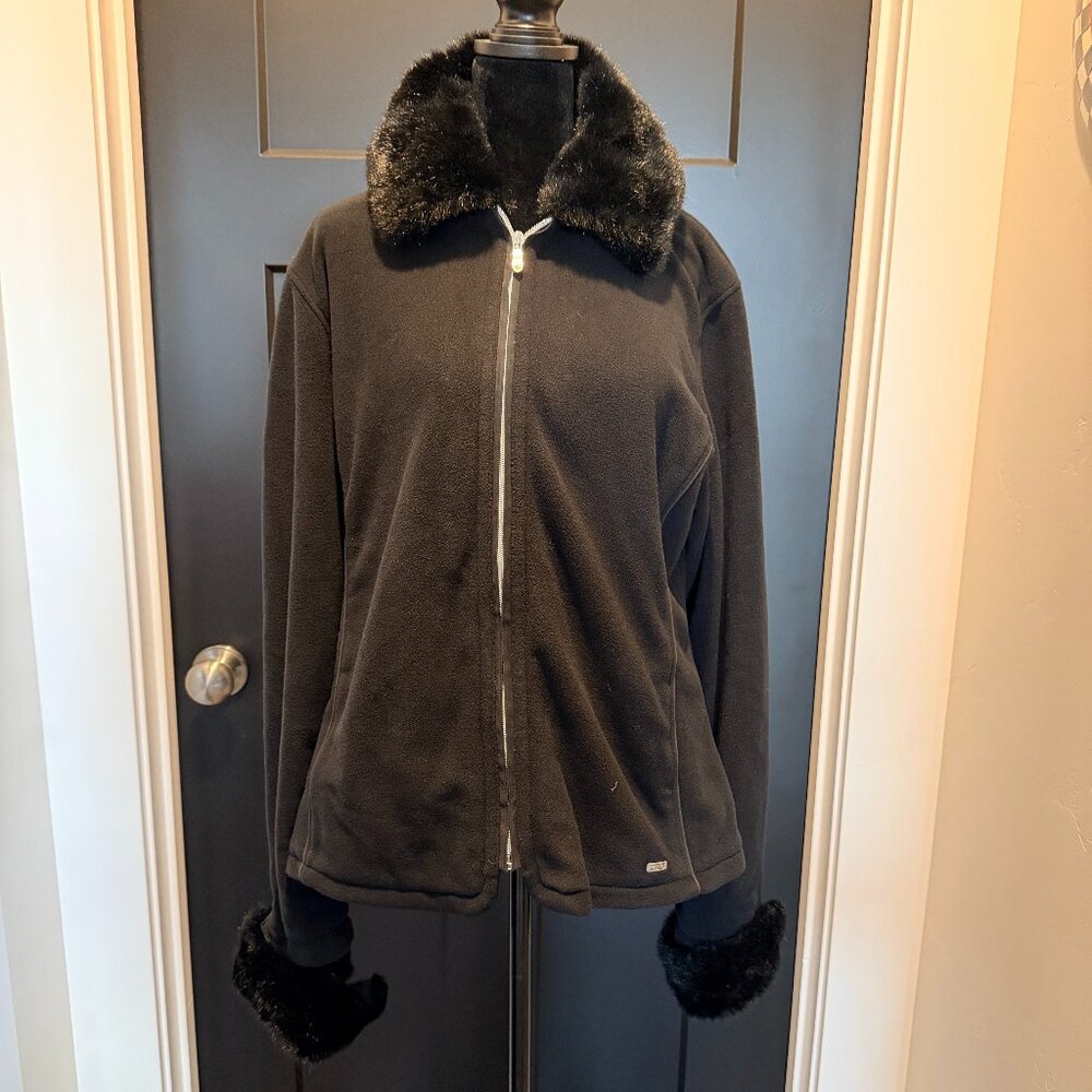 METROPOLIS "ABIGAIL" MICROFLEECE JACKET WITH FAUX FUR COLLAR AND CUFFS ~ NWT